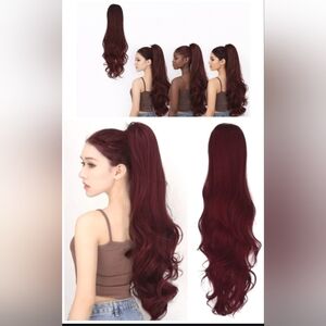 Nwt Ponytail Extension Wavy Drawstring Burgundy Red Long Curl Wine Claret #116